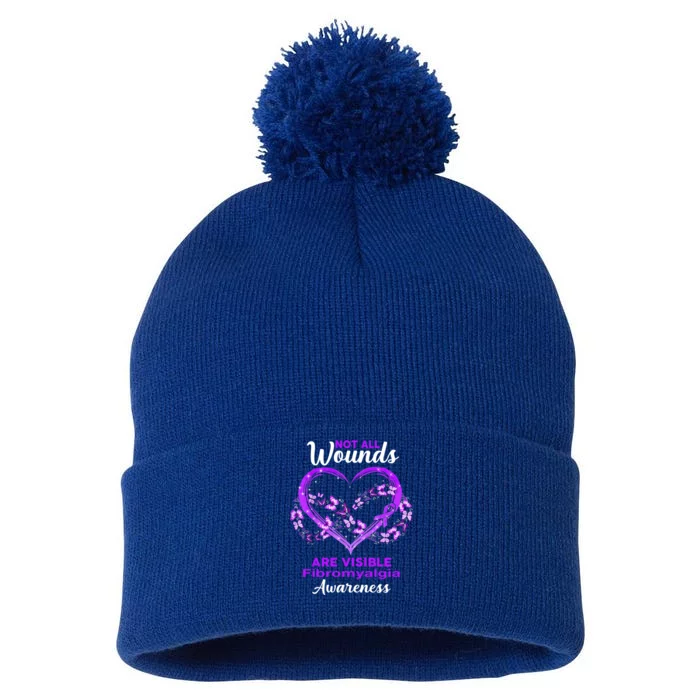 Fibromyalgia Awareness Not All Wounds Are Visible Gift Pom Pom 12in Knit Beanie