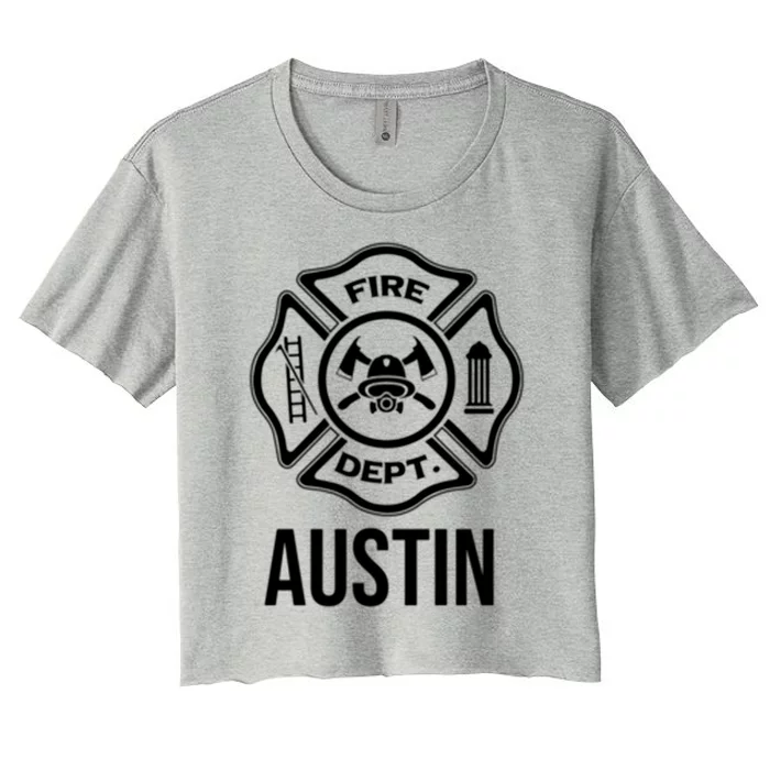 Fire Austin Name Firefighter Logo Symbol Gift Women's Crop Top Tee