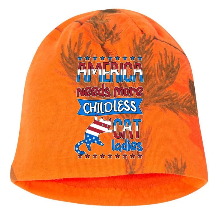 Funny America Needs More Childless Cat Ladies 2024 Election Kati - Camo Knit Beanie