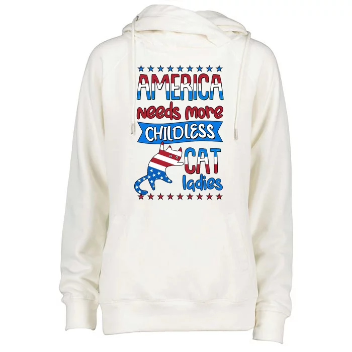 Funny America Needs More Childless Cat Ladies 2024 Election Womens Funnel Neck Pullover Hood