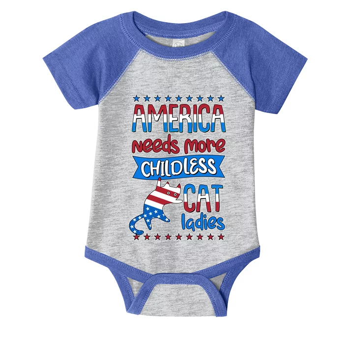 Funny America Needs More Childless Cat Ladies 2024 Election Infant Baby Jersey Bodysuit