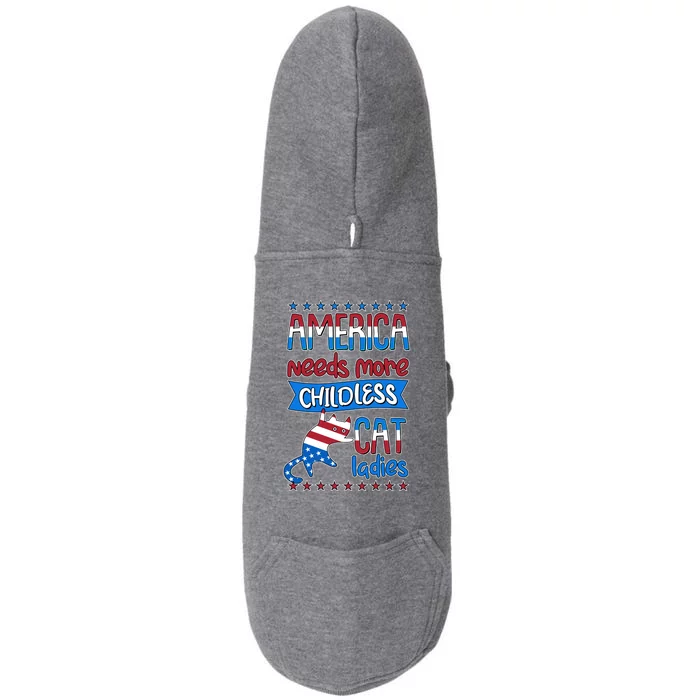 Funny America Needs More Childless Cat Ladies 2024 Election Doggie 3-End Fleece Hoodie