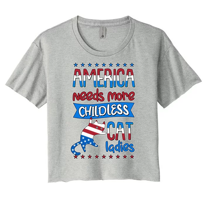 Funny America Needs More Childless Cat Ladies 2024 Election Women's Crop Top Tee