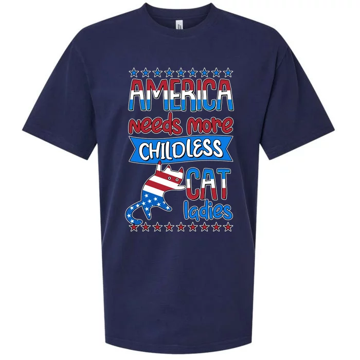 Funny America Needs More Childless Cat Ladies 2024 Election Sueded Cloud Jersey T-Shirt