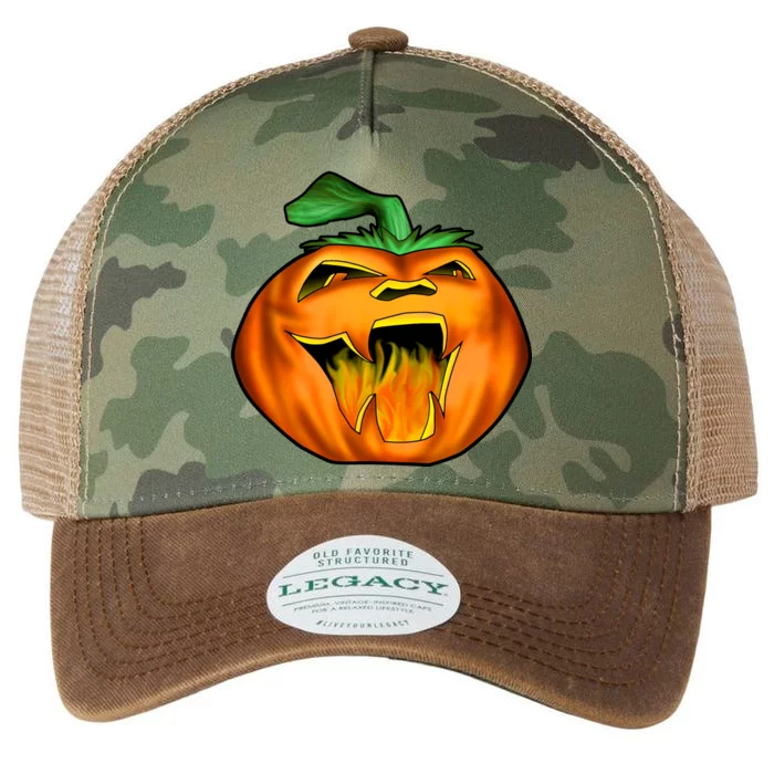 Fanged Fire Jack O' Lantern Pumpkin Halloween Legacy Tie Dye Trucker Hat