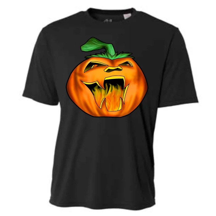 Fanged Fire Jack O' Lantern Pumpkin Halloween Cooling Performance Crew T-Shirt