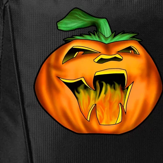 Fanged Fire Jack O' Lantern Pumpkin Halloween City Backpack