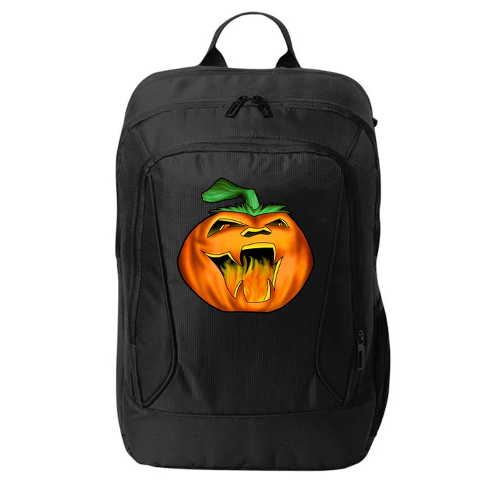 Fanged Fire Jack O' Lantern Pumpkin Halloween City Backpack