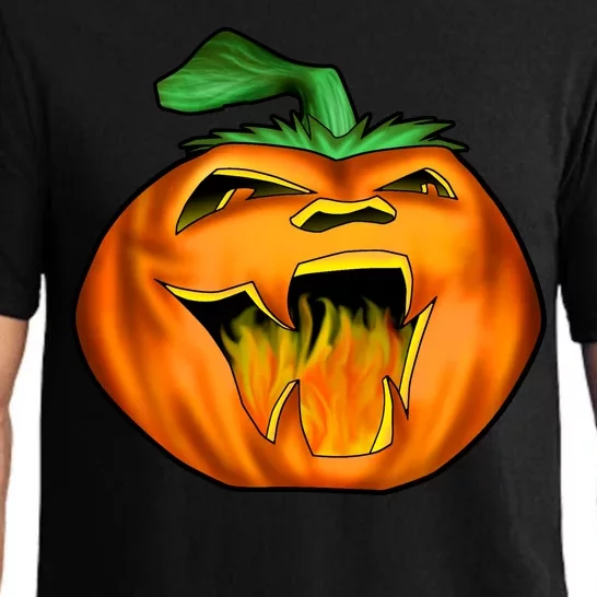 Fanged Fire Jack O' Lantern Pumpkin Halloween Pajama Set