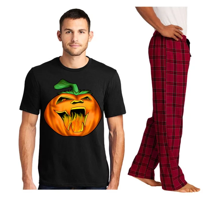 Fanged Fire Jack O' Lantern Pumpkin Halloween Pajama Set