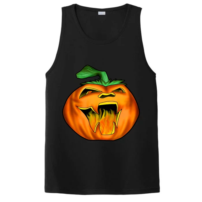 Fanged Fire Jack O' Lantern Pumpkin Halloween Performance Tank