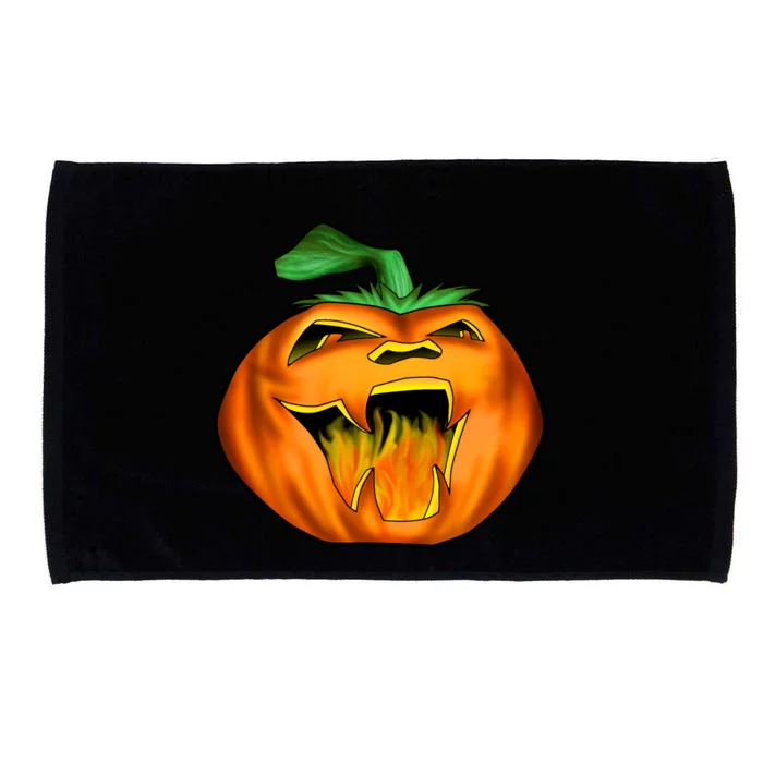 Fanged Fire Jack O' Lantern Pumpkin Halloween Microfiber Hand Towel