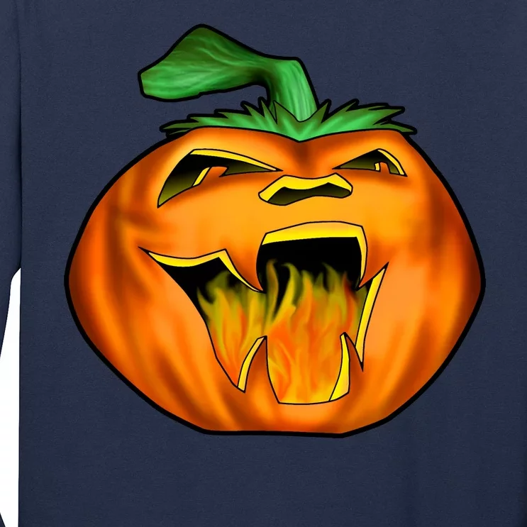 Fanged Fire Jack O' Lantern Pumpkin Halloween Long Sleeve Shirt