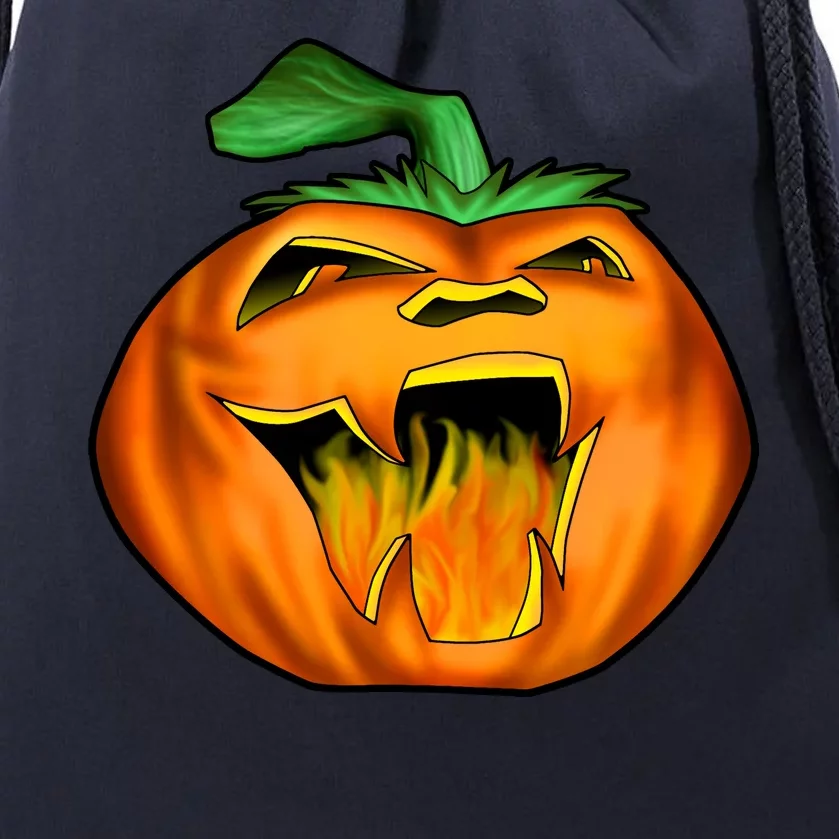 Fanged Fire Jack O' Lantern Pumpkin Halloween Drawstring Bag