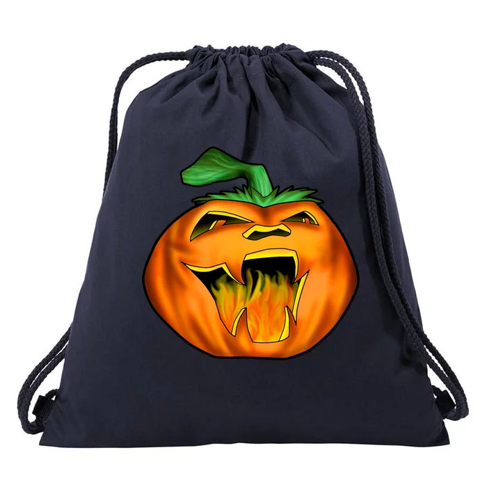 Fanged Fire Jack O' Lantern Pumpkin Halloween Drawstring Bag