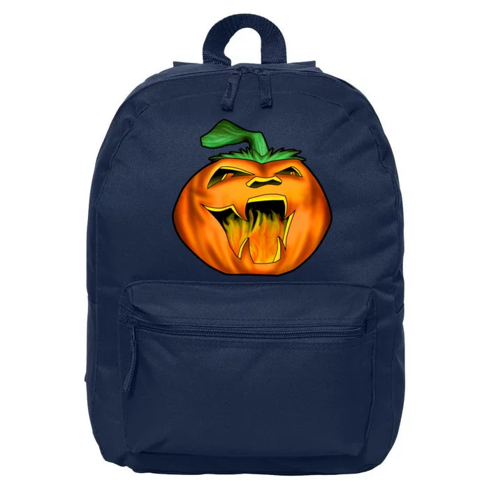 Fanged Fire Jack O' Lantern Pumpkin Halloween 16 in Basic Backpack