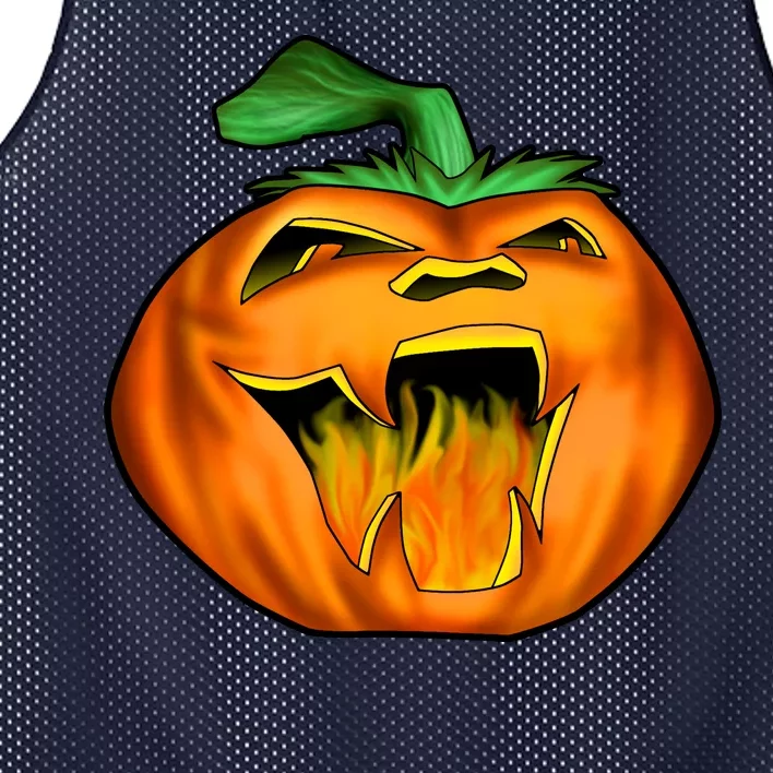 Fanged Fire Jack O' Lantern Pumpkin Halloween Mesh Reversible Basketball Jersey Tank