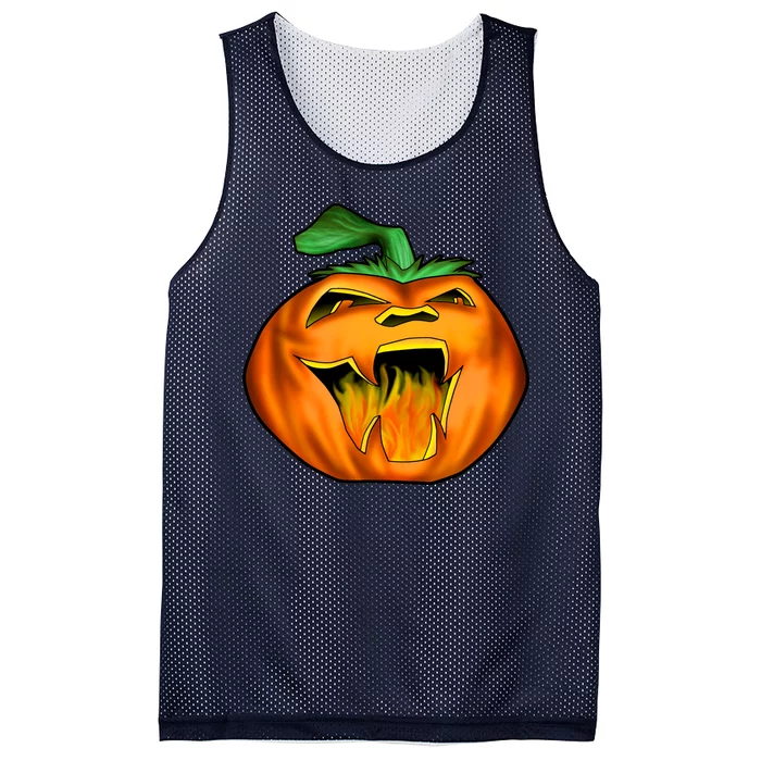 Fanged Fire Jack O' Lantern Pumpkin Halloween Mesh Reversible Basketball Jersey Tank