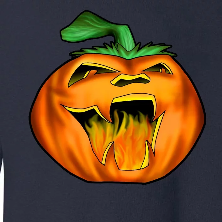 Fanged Fire Jack O' Lantern Pumpkin Halloween Toddler Sweatshirt