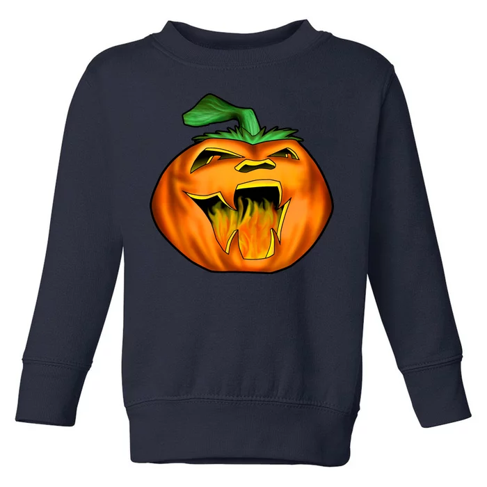 Fanged Fire Jack O' Lantern Pumpkin Halloween Toddler Sweatshirt