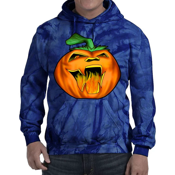 Fanged Fire Jack O' Lantern Pumpkin Halloween Tie Dye Hoodie