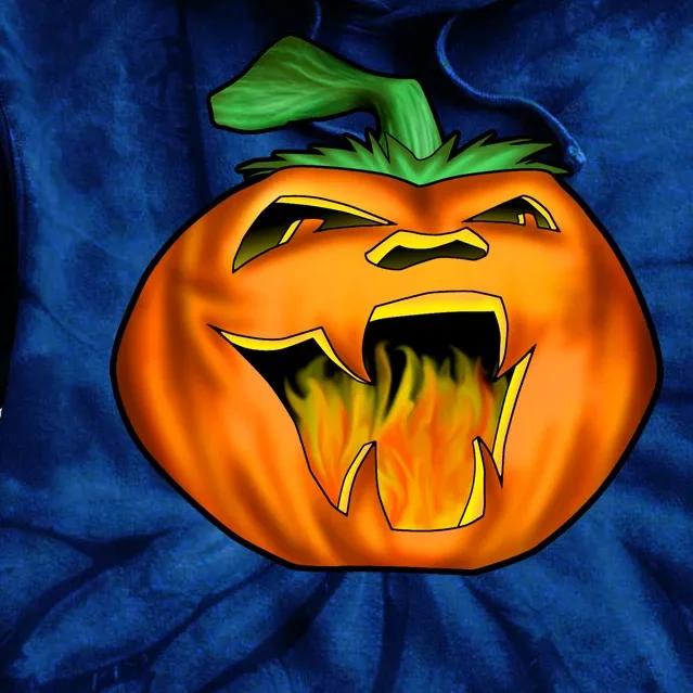 Fanged Fire Jack O' Lantern Pumpkin Halloween Tie Dye Hoodie