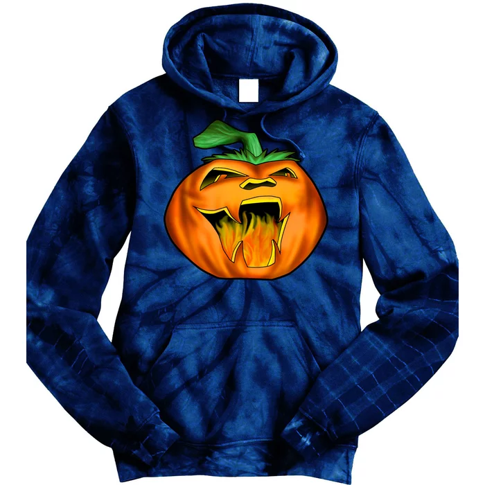 Fanged Fire Jack O' Lantern Pumpkin Halloween Tie Dye Hoodie