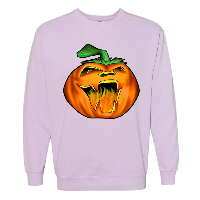 Fanged Fire Jack O' Lantern Pumpkin Halloween Garment-Dyed Sweatshirt