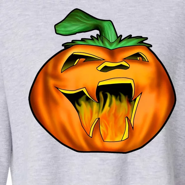 Fanged Fire Jack O' Lantern Pumpkin Halloween Cropped Pullover Crew