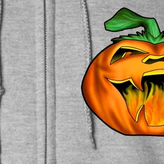 Fanged Fire Jack O' Lantern Pumpkin Halloween Full Zip Hoodie