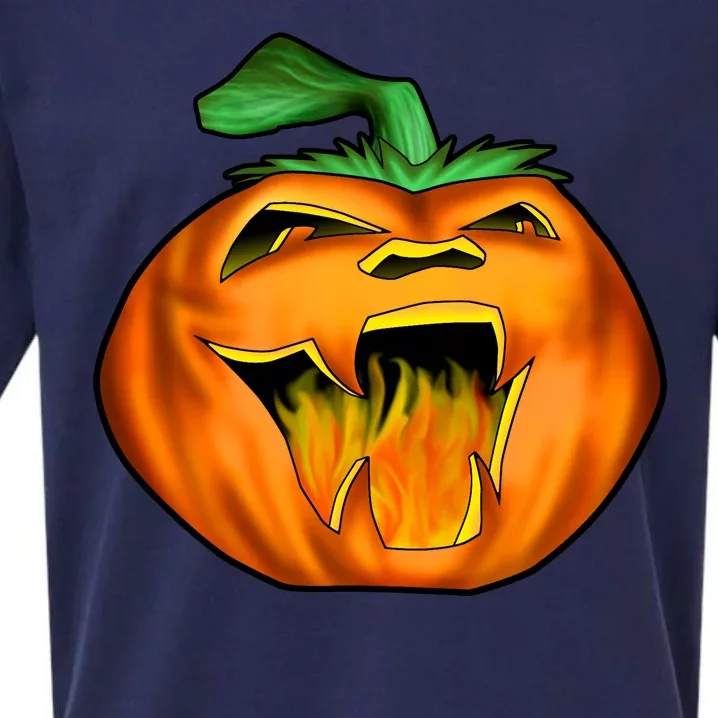 Fanged Fire Jack O' Lantern Pumpkin Halloween Sueded Cloud Jersey T-Shirt