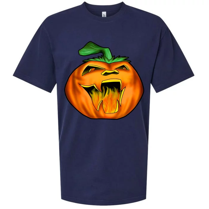 Fanged Fire Jack O' Lantern Pumpkin Halloween Sueded Cloud Jersey T-Shirt