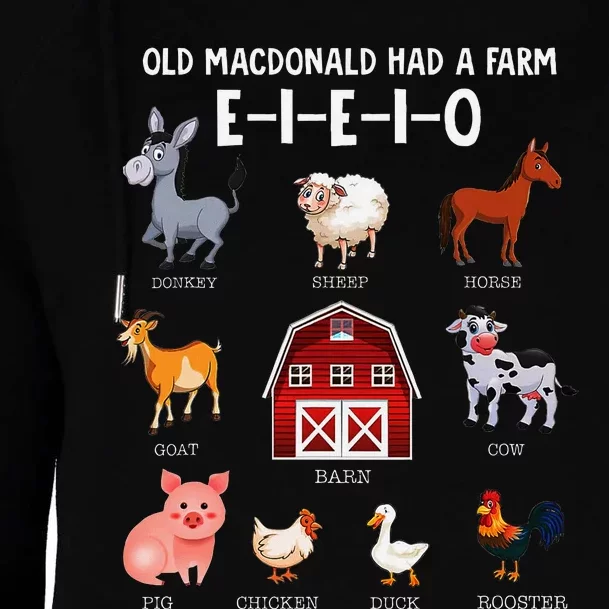 Farm Animals Old Macdonald Had A Farm E I E I O Womens Funnel Neck Pullover Hood