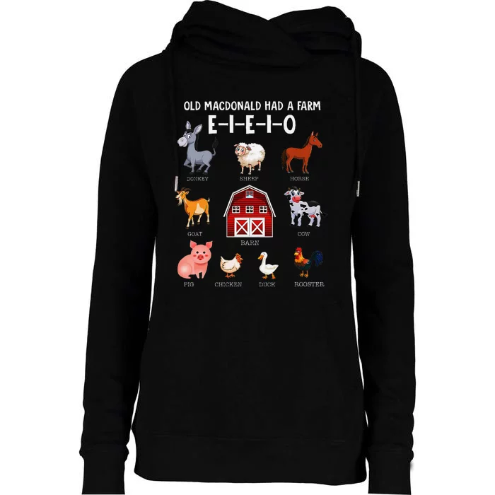 Farm Animals Old Macdonald Had A Farm E I E I O Womens Funnel Neck Pullover Hood