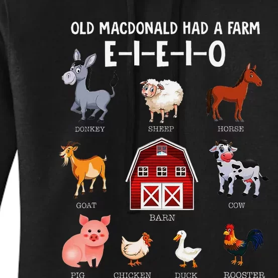 Farm Animals Old Macdonald Had A Farm E I E I O Women's Pullover Hoodie