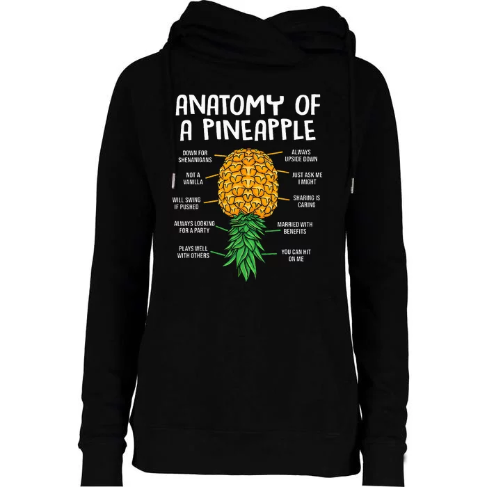 Funny Anatomy Of A Pineapple Swinger Womens Funnel Neck Pullover Hood