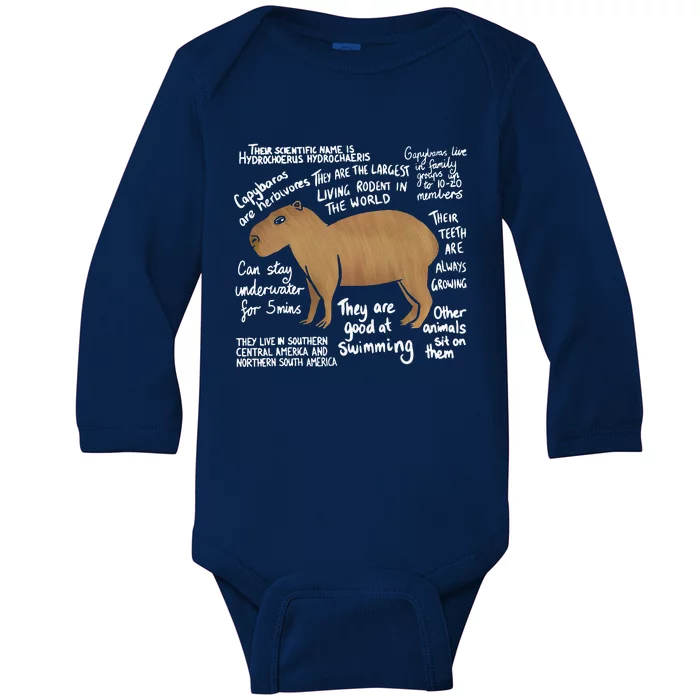 Funny Anatomy Of A Capybara Cute Capybaras Baby Long Sleeve Bodysuit