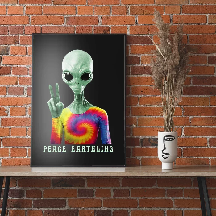 Funny Alien Peace Sign Tie Dye Peace Earthling Poster