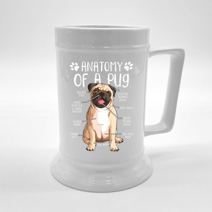 Funny Anatomy Pug Dog Pug Lover Front & Back Beer Stein