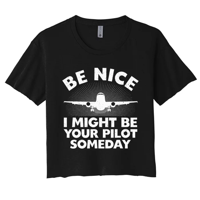 Funny Airline Pilot Art For Men Women Aviation Future Pilot Women's Crop Top Tee