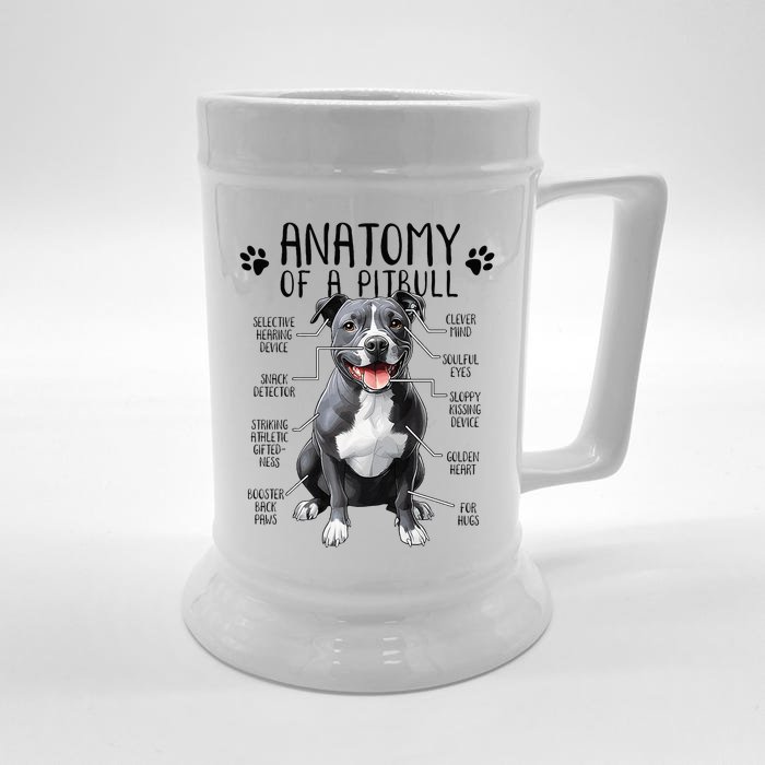 Funny Anatomy Pitbull Dog Cute Pittie Lover Pit Bull Owner Front & Back Beer Stein