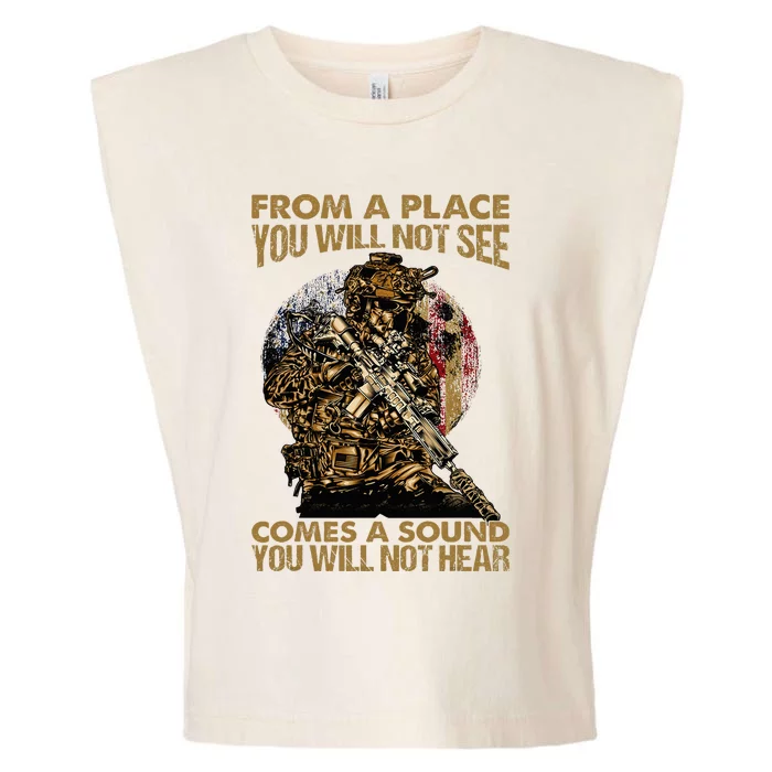 From A Place You Will Not See Comes Sound You Will Not Hear Garment-Dyed Women's Muscle Tee