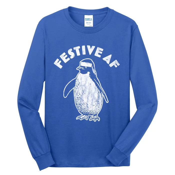 Festive Af Penguin Gift Funny Christmas Retro Vintage Xmas Funny Gift Tall Long Sleeve T-Shirt