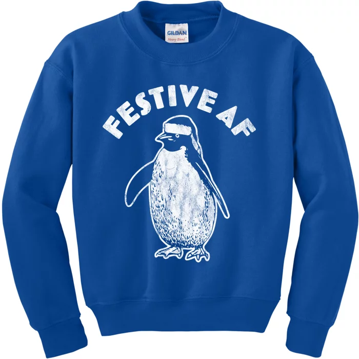 Festive Af Penguin Gift Funny Christmas Retro Vintage Xmas Funny Gift Kids Sweatshirt