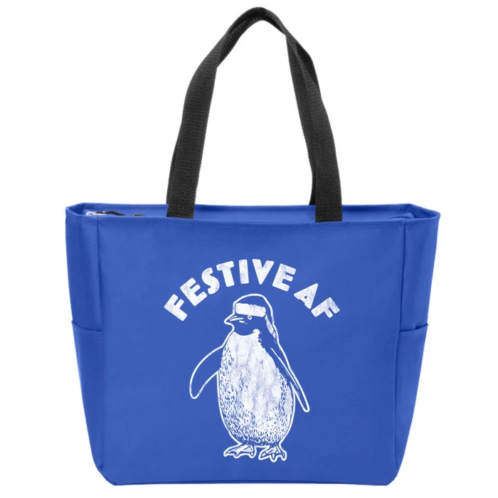 Festive Af Penguin Gift Funny Christmas Retro Vintage Xmas Funny Gift Zip Tote Bag