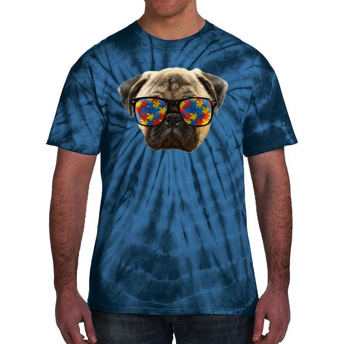 Funny Autism Pug Wearing Sunglasses Tie-Dye T-Shirt