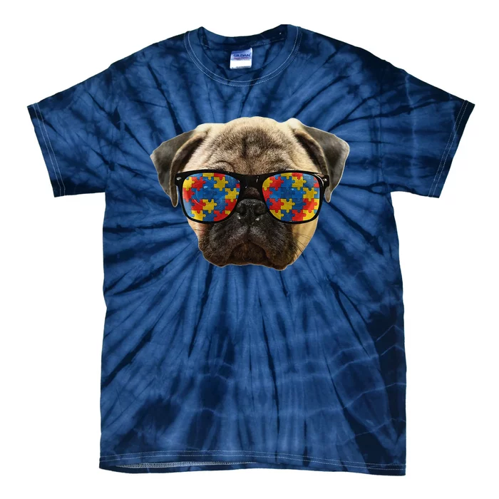 Funny Autism Pug Wearing Sunglasses Tie-Dye T-Shirt