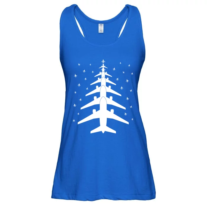 Funny Airplane Pilot Christmas Tree For Flying Aviatior Gift Ladies Essential Flowy Tank