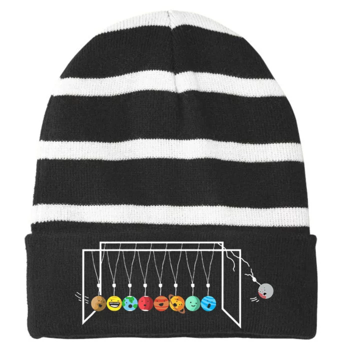 Funny Astrophysicist Planets Newton´S Cradle Striped Beanie with Solid Band