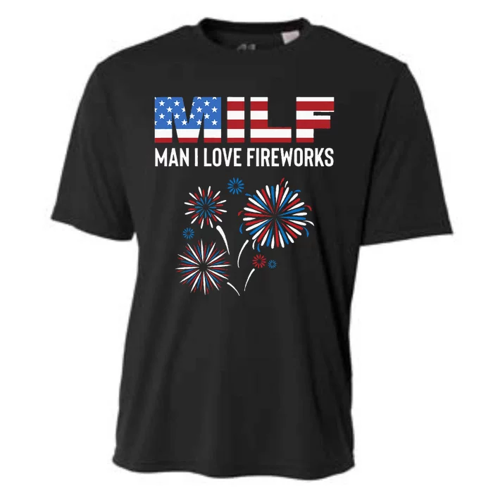 Funny American Patriotic July 4th MILF Man I Love Fireworks Cooling Performance Crew T-Shirt